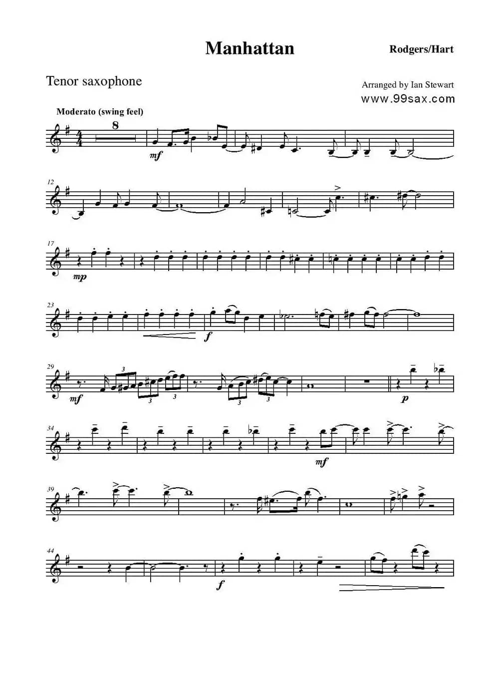 Manhattan Tenor Sax（四重奏次中音萨克斯分谱）