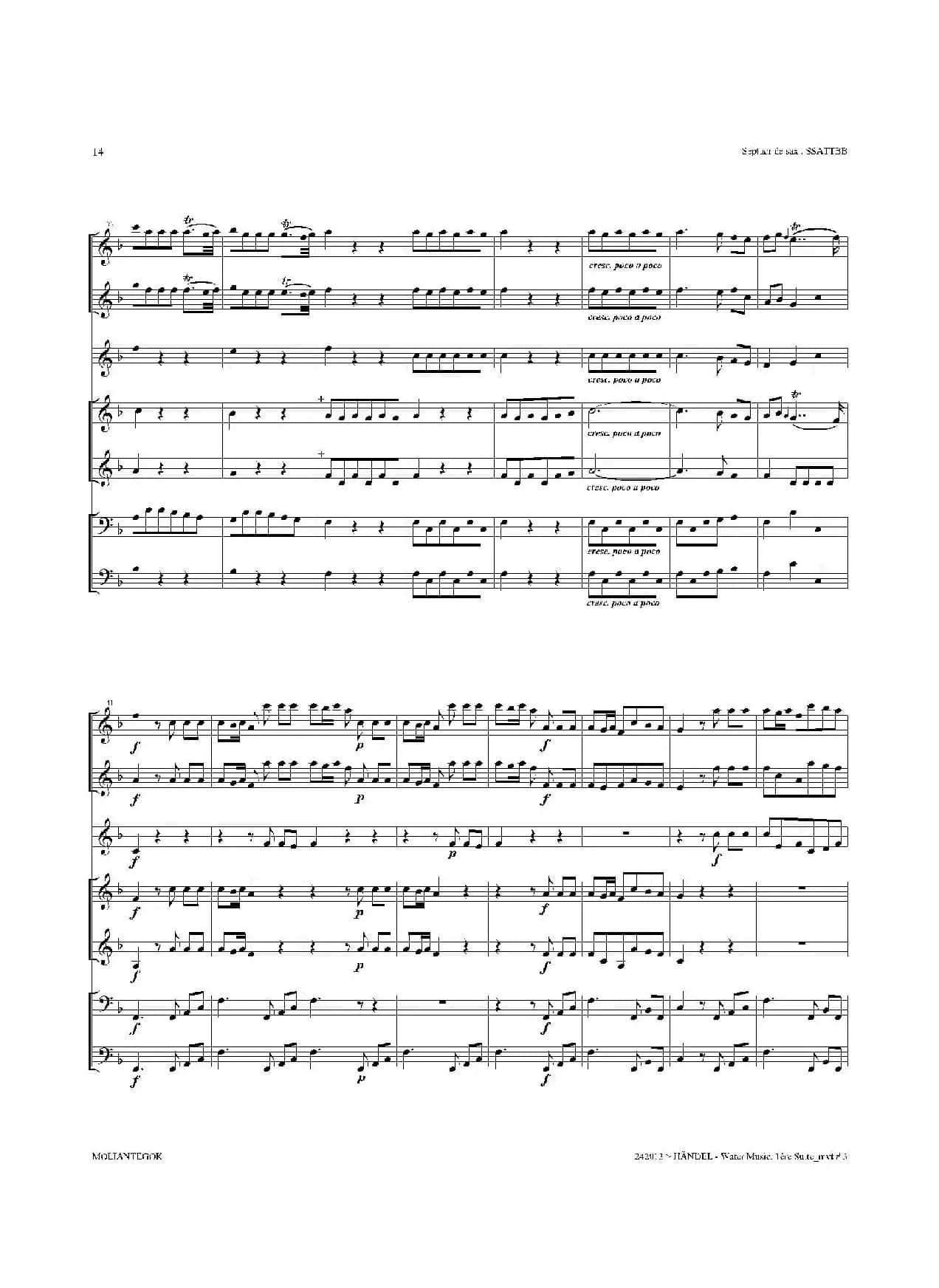 Water Music（HWV.348 No.1）（萨克斯合奏总谱）