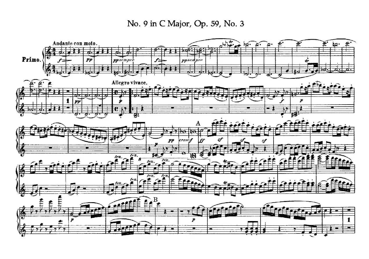 String Quartet No.9 in C Major Op.59-3 - 4 Hands（C大调第九弦乐四重奏·四手联弹）