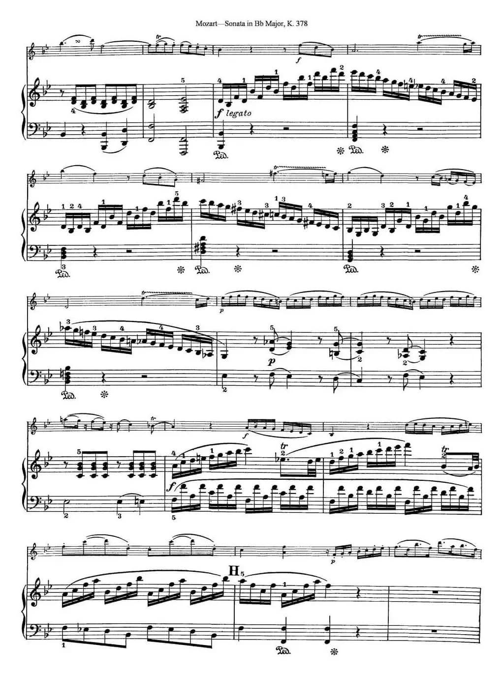 Violin Sonata in Bb Major K.378（小提琴+钢琴伴奏）