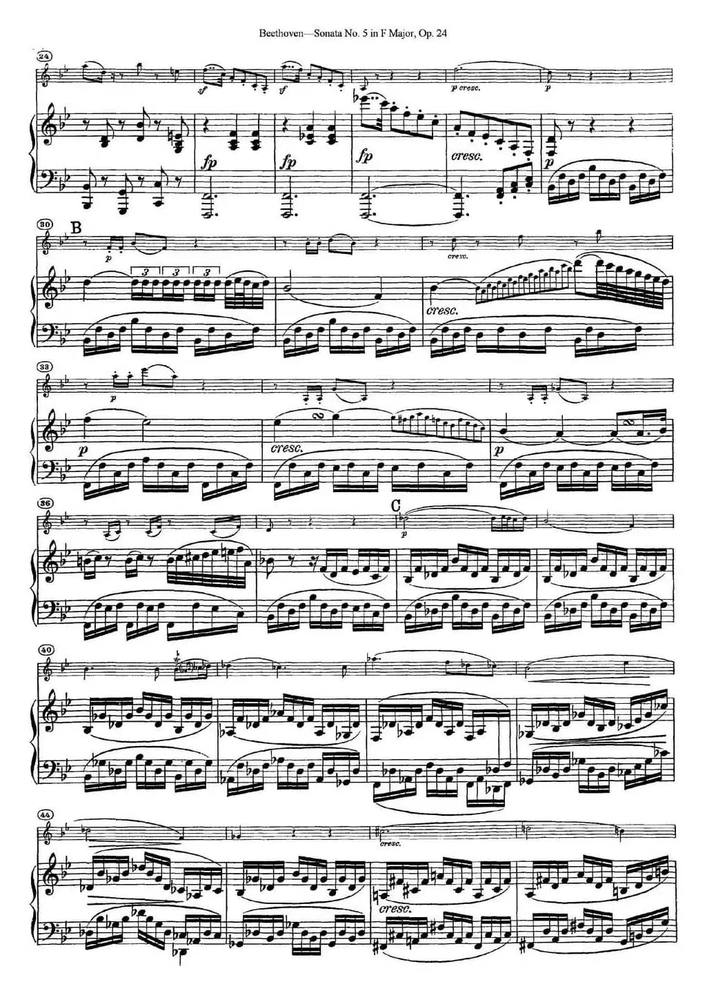 Violin Sonata No.5 in F Major Op.24（小提琴+钢琴伴奏）