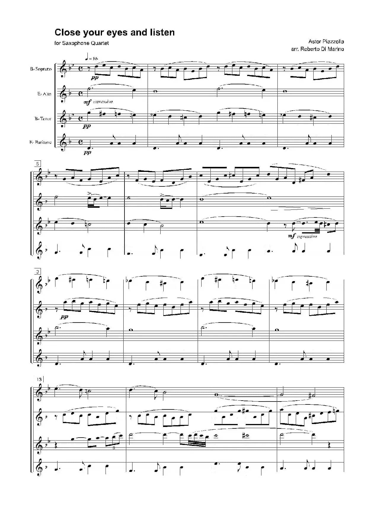 Close your eyes and listen（四重奏总谱+分谱）