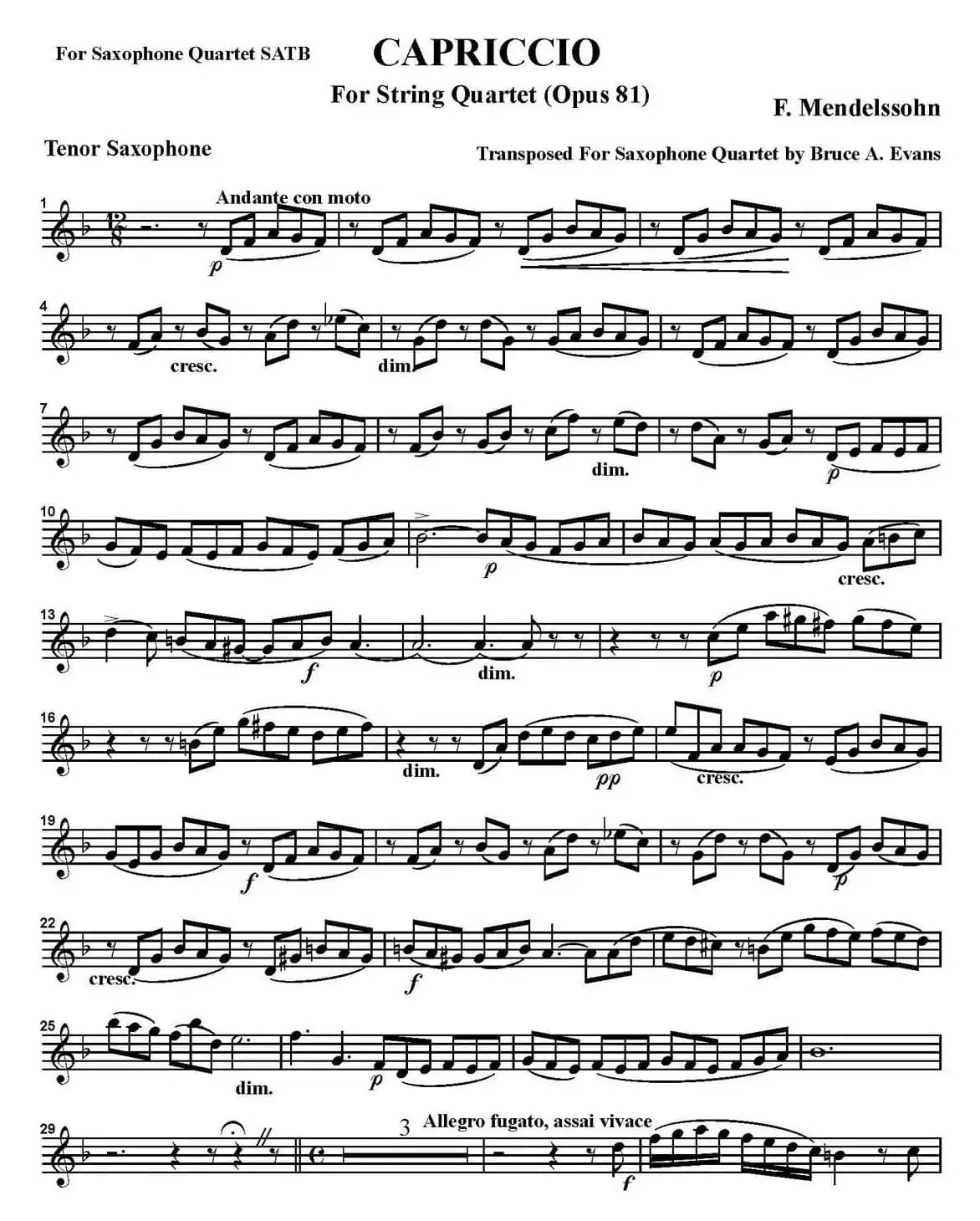 CAPRICCIO（四重奏·次中音萨克斯分谱）