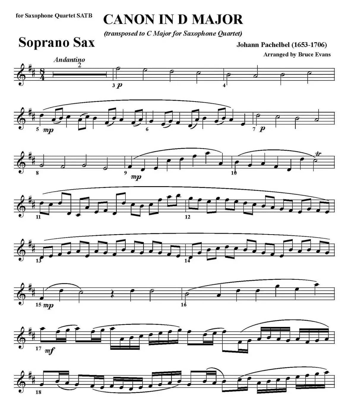 CANON IN D MAJOR（四重奏·高音萨克斯分谱）