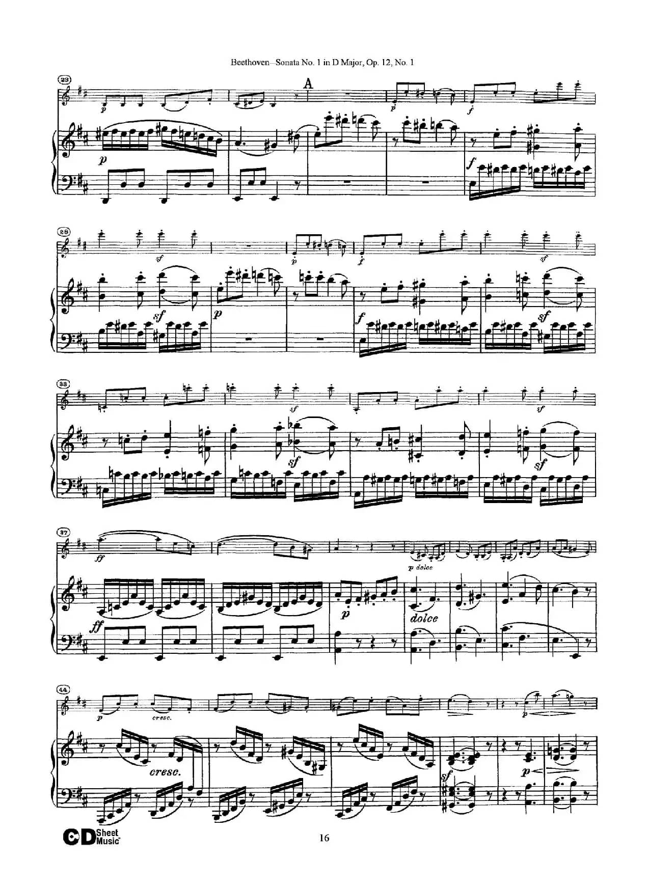 D大调第一小提琴奏鸣曲（Sonata No.1 in D Major Op.12,No.1）（小提琴+钢琴伴奏）