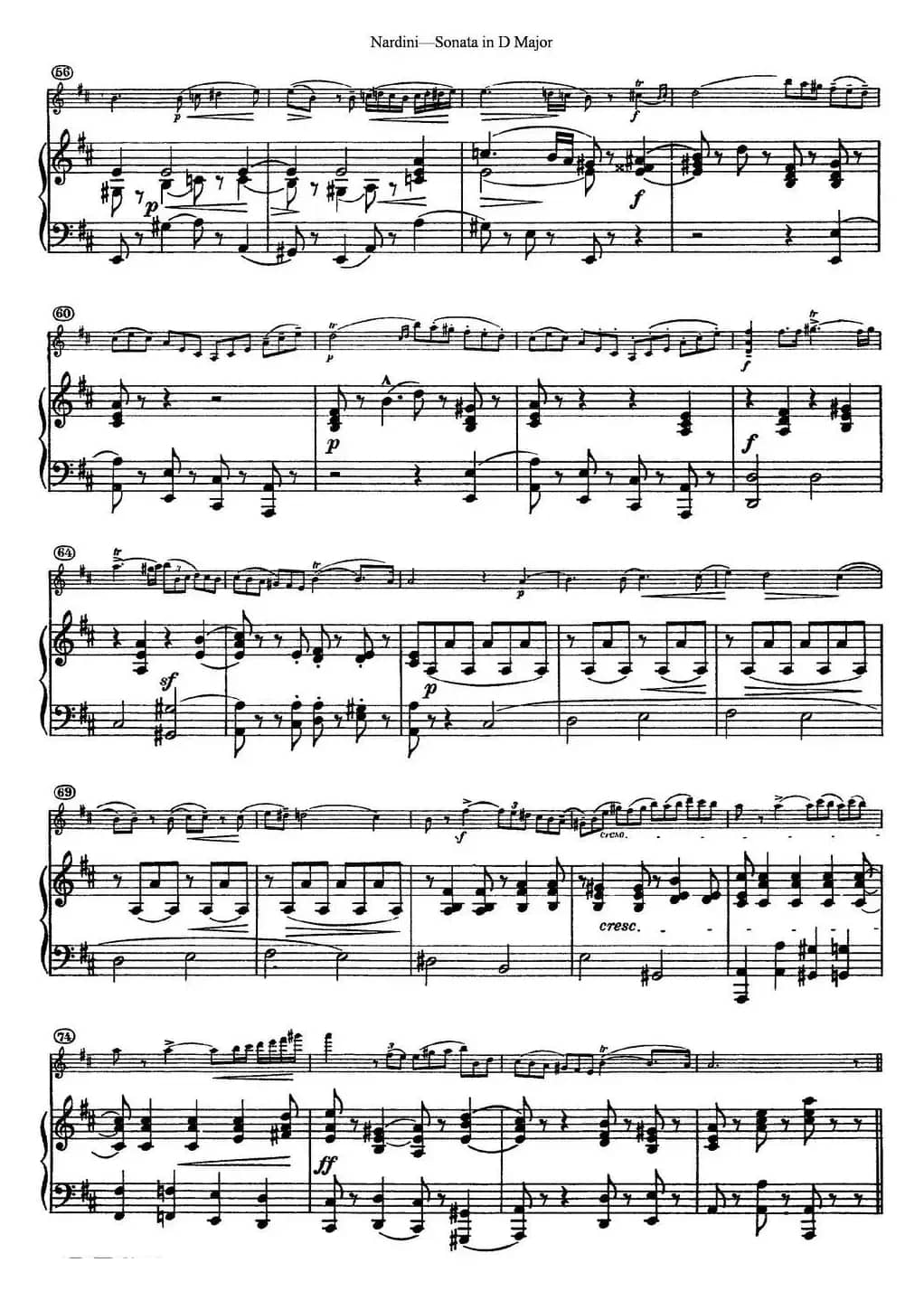 Nardini Violin Sonata in D Major（小提琴+钢琴伴奏）