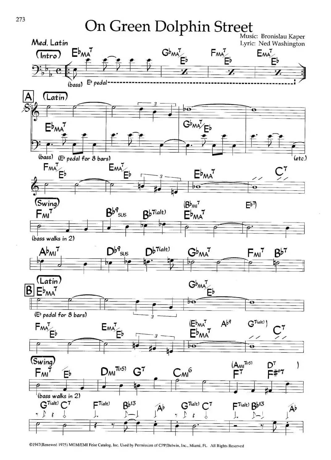 On Green Dolphin Street（爵士钢琴曲）