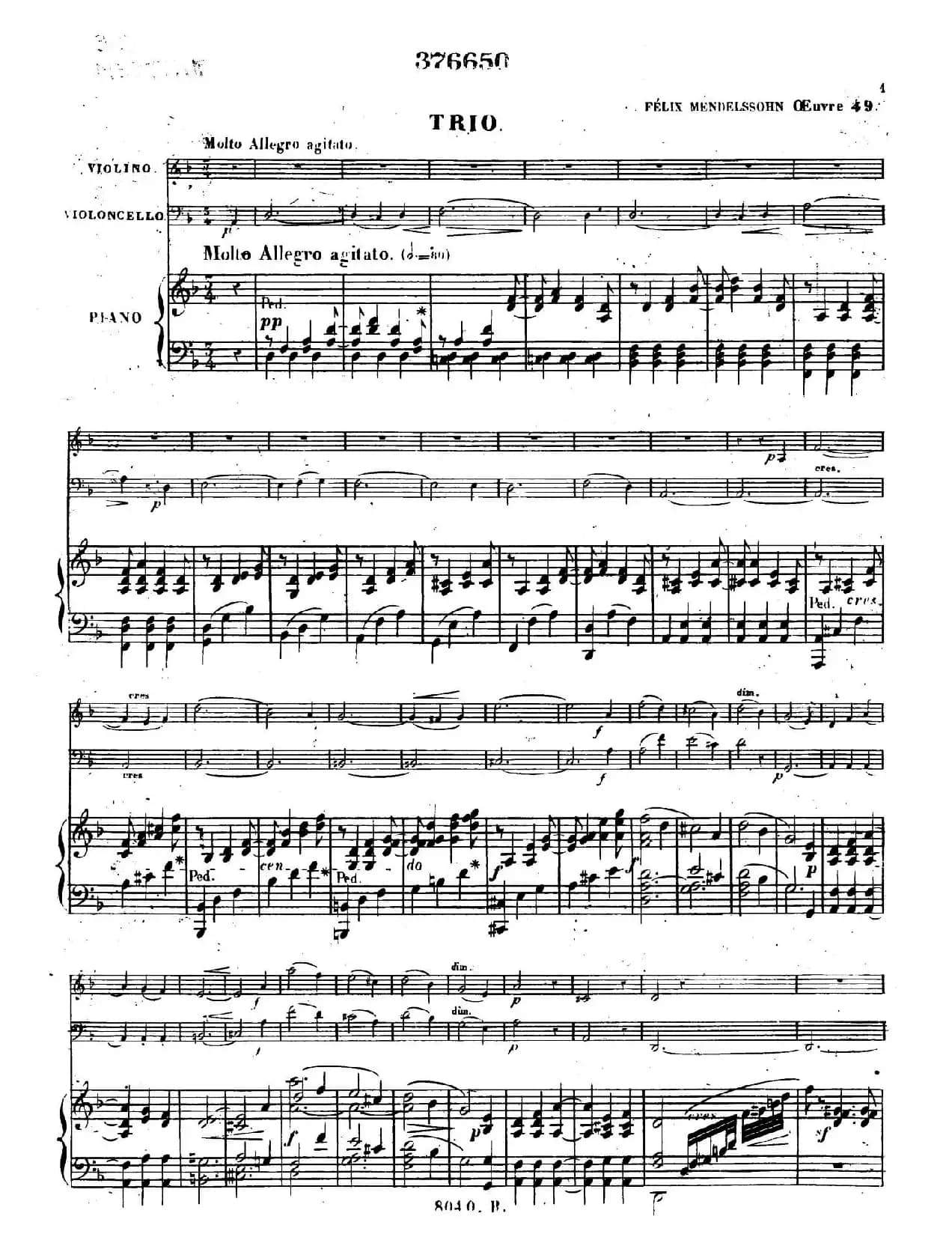 Piano Trio No.1 in d Minor Op.49（d小调第一钢琴三重奏·第一乐章）