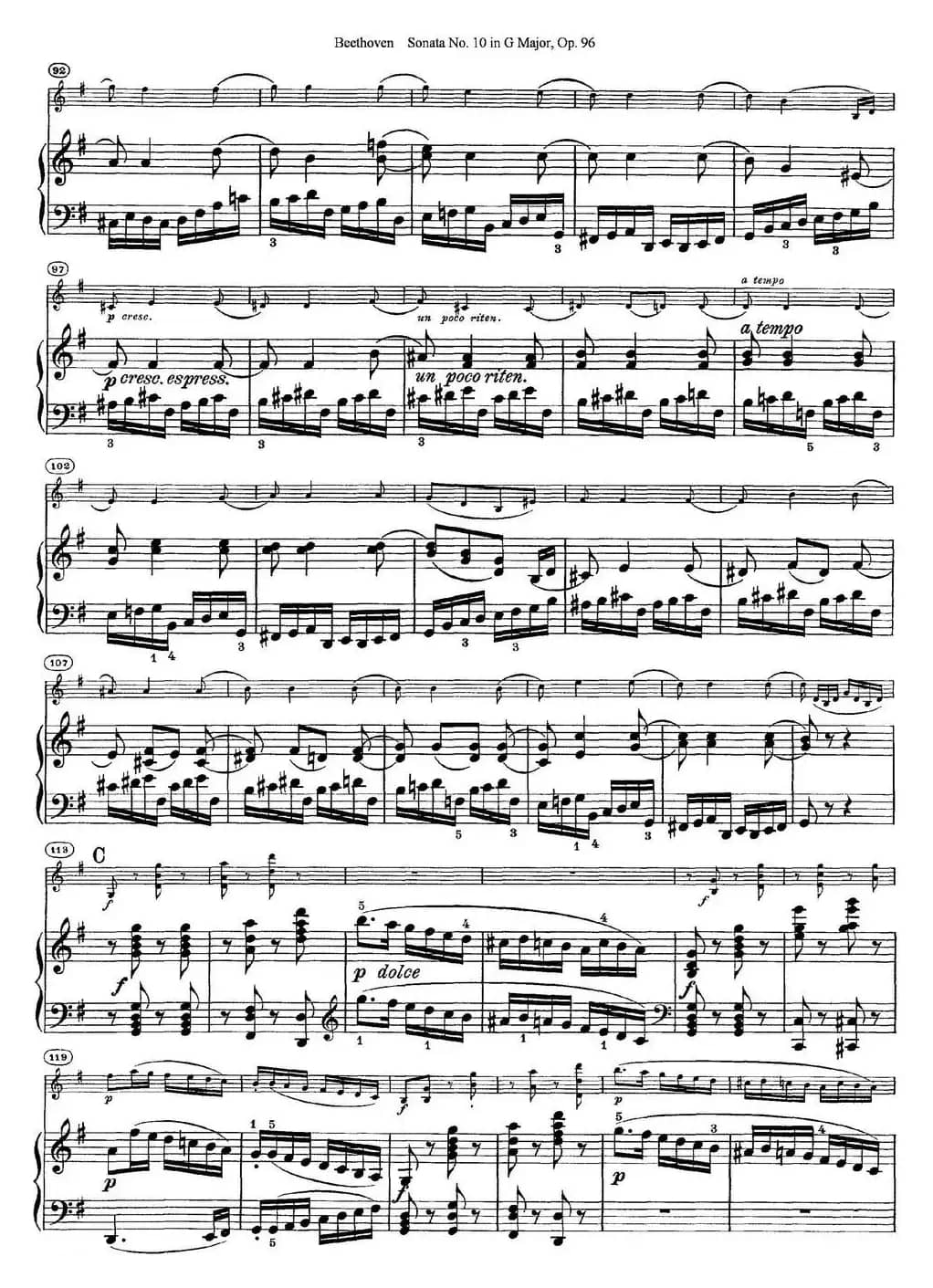 Violin Sonata No.10 in G Major Op.96（小提琴+钢琴伴奏）