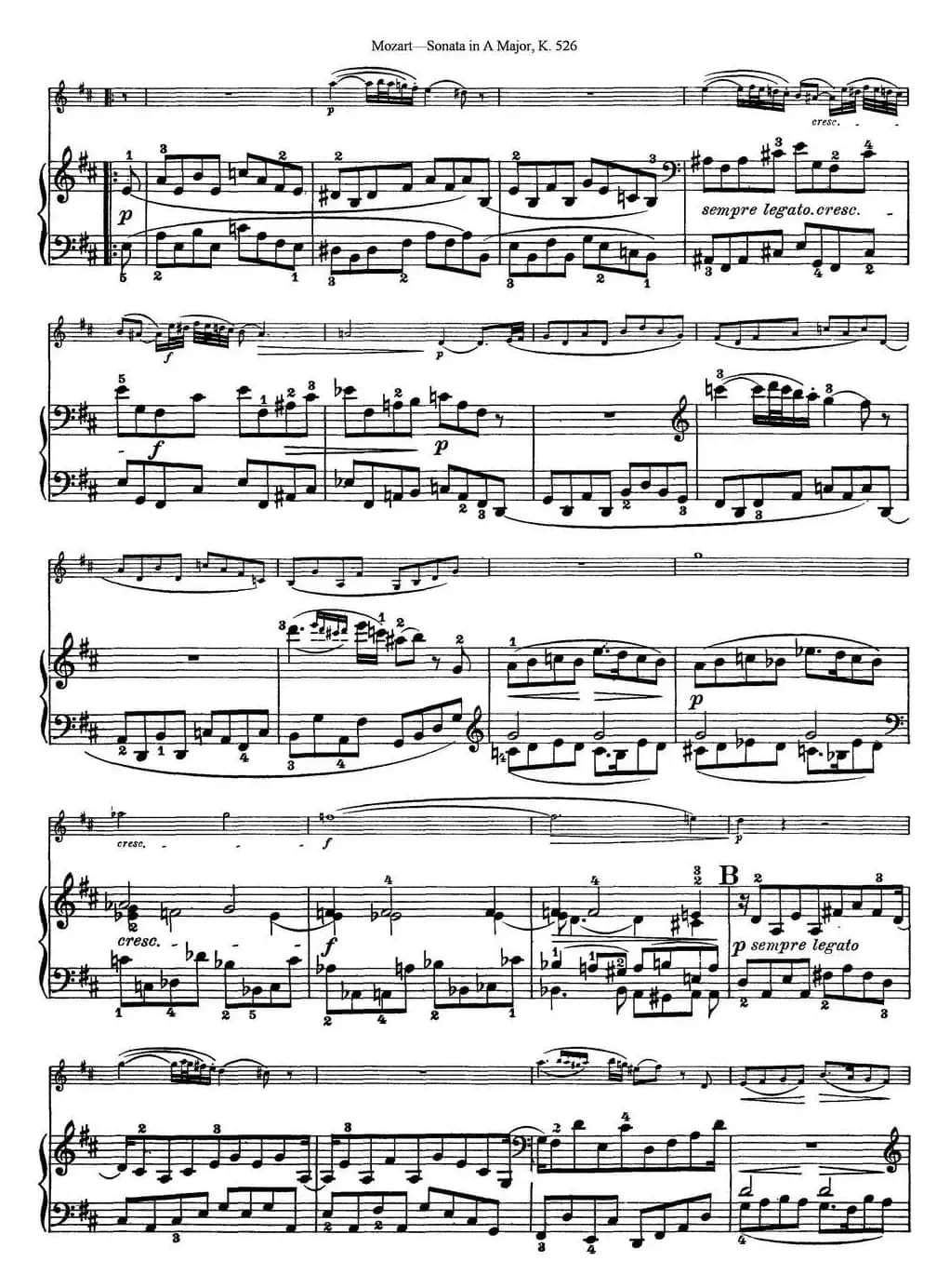 Violin Sonata in A Major K.526（小提琴+钢琴伴奏）