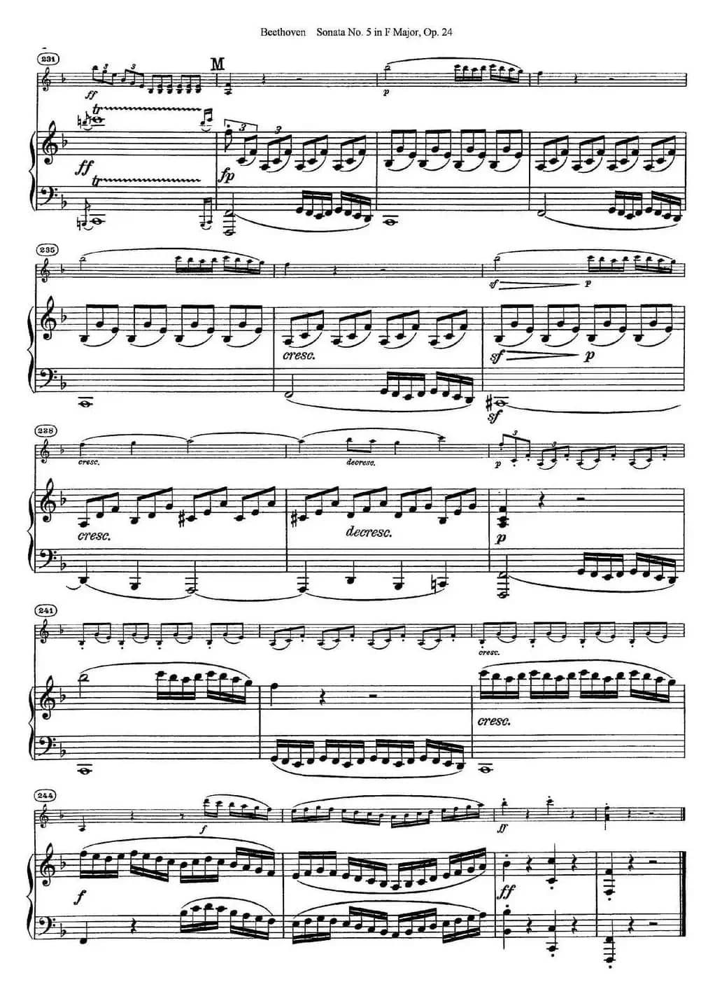 Violin Sonata No.5 in F Major Op.24（小提琴+钢琴伴奏）