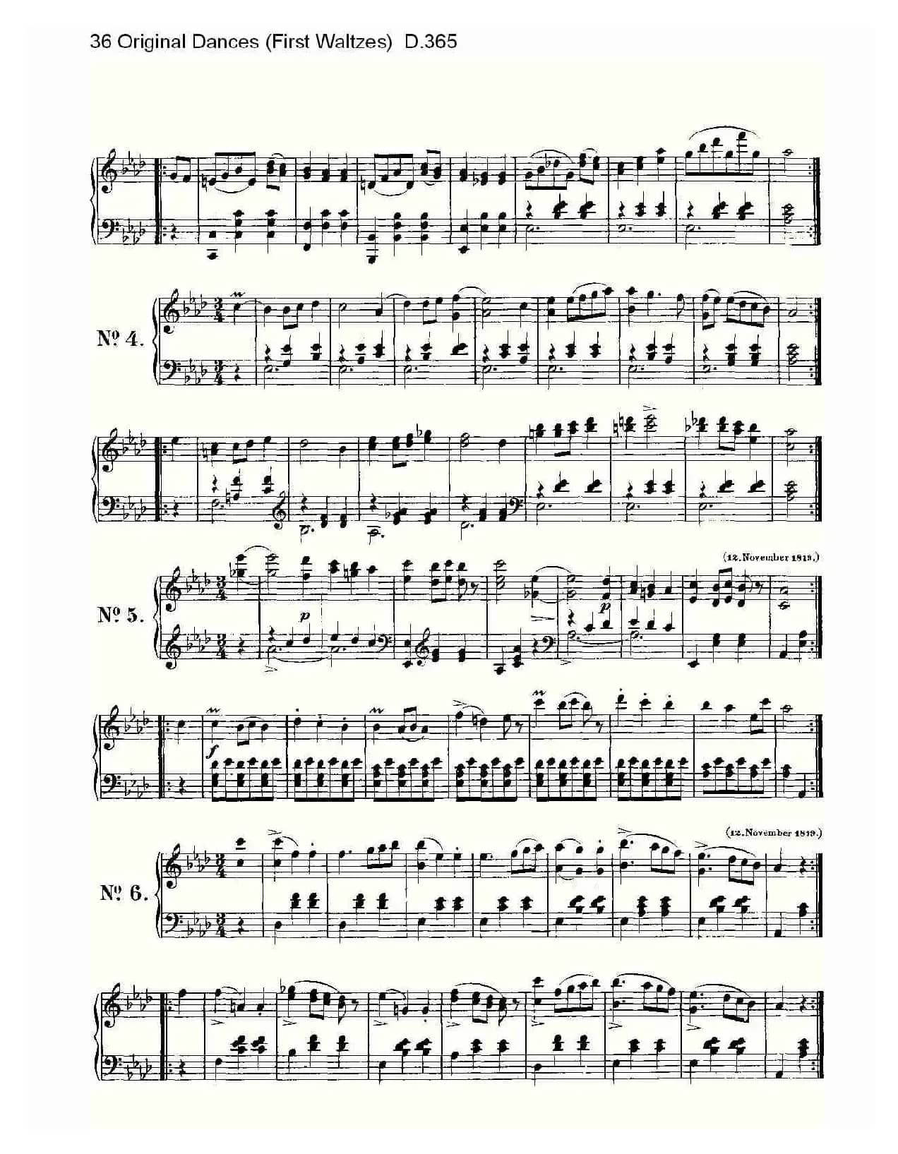 36 Original Dances（First Waltzes) D.36）