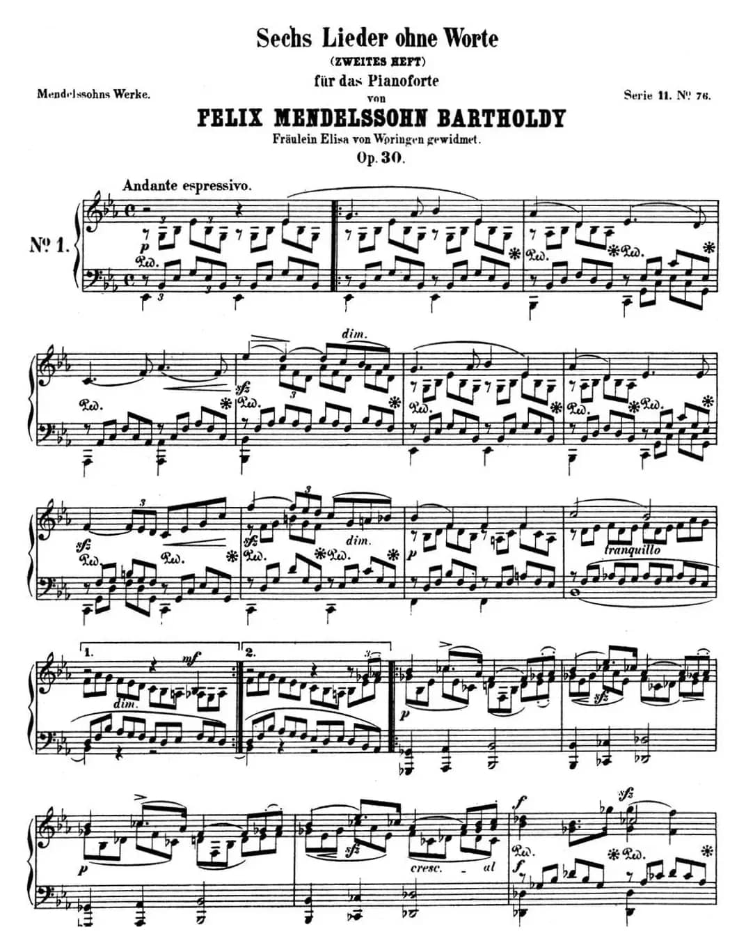 门德尔松无词歌Op.30（NO.1）