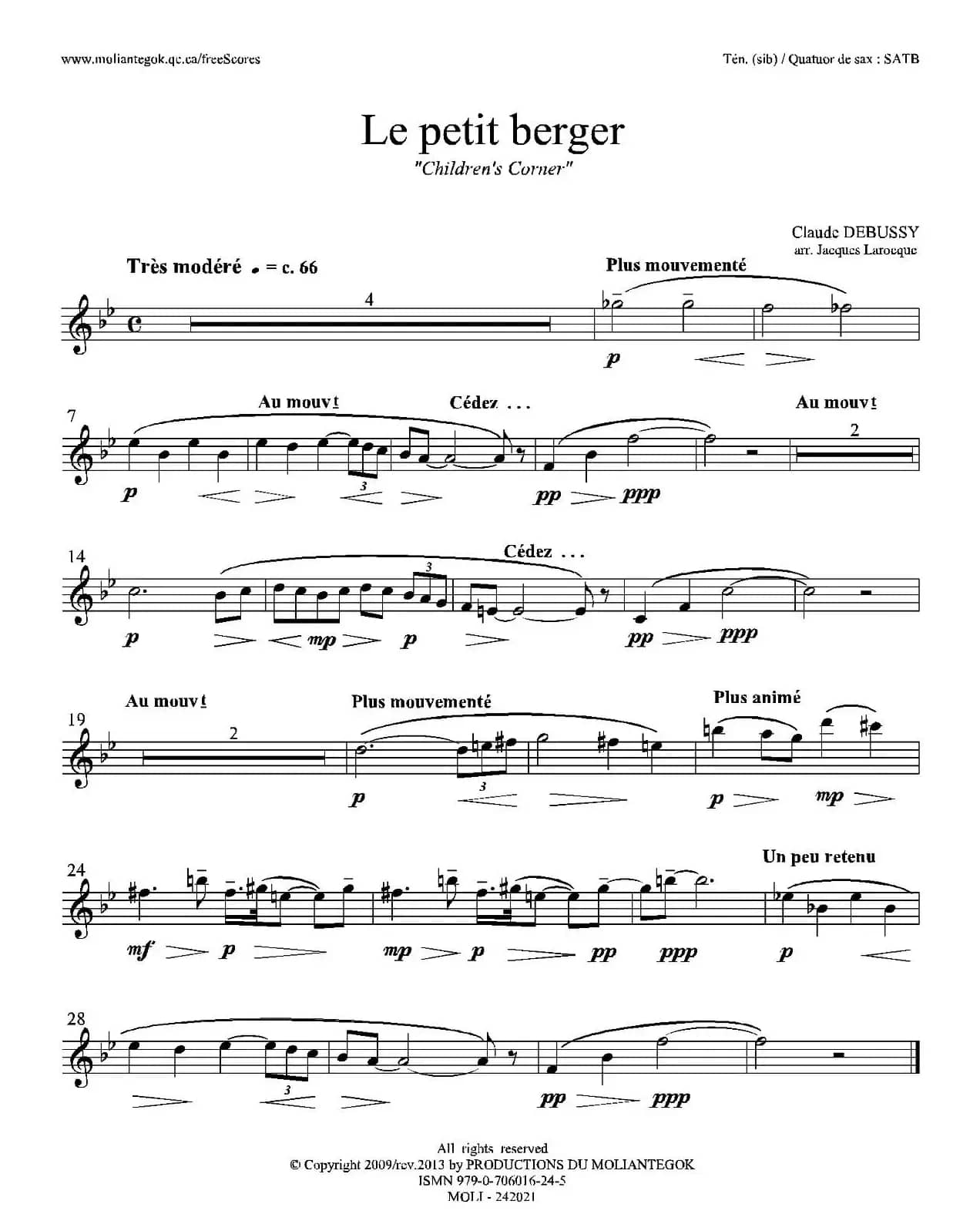 牧童（套曲《儿童乐园》之五）（四重奏次中音萨克斯分谱）