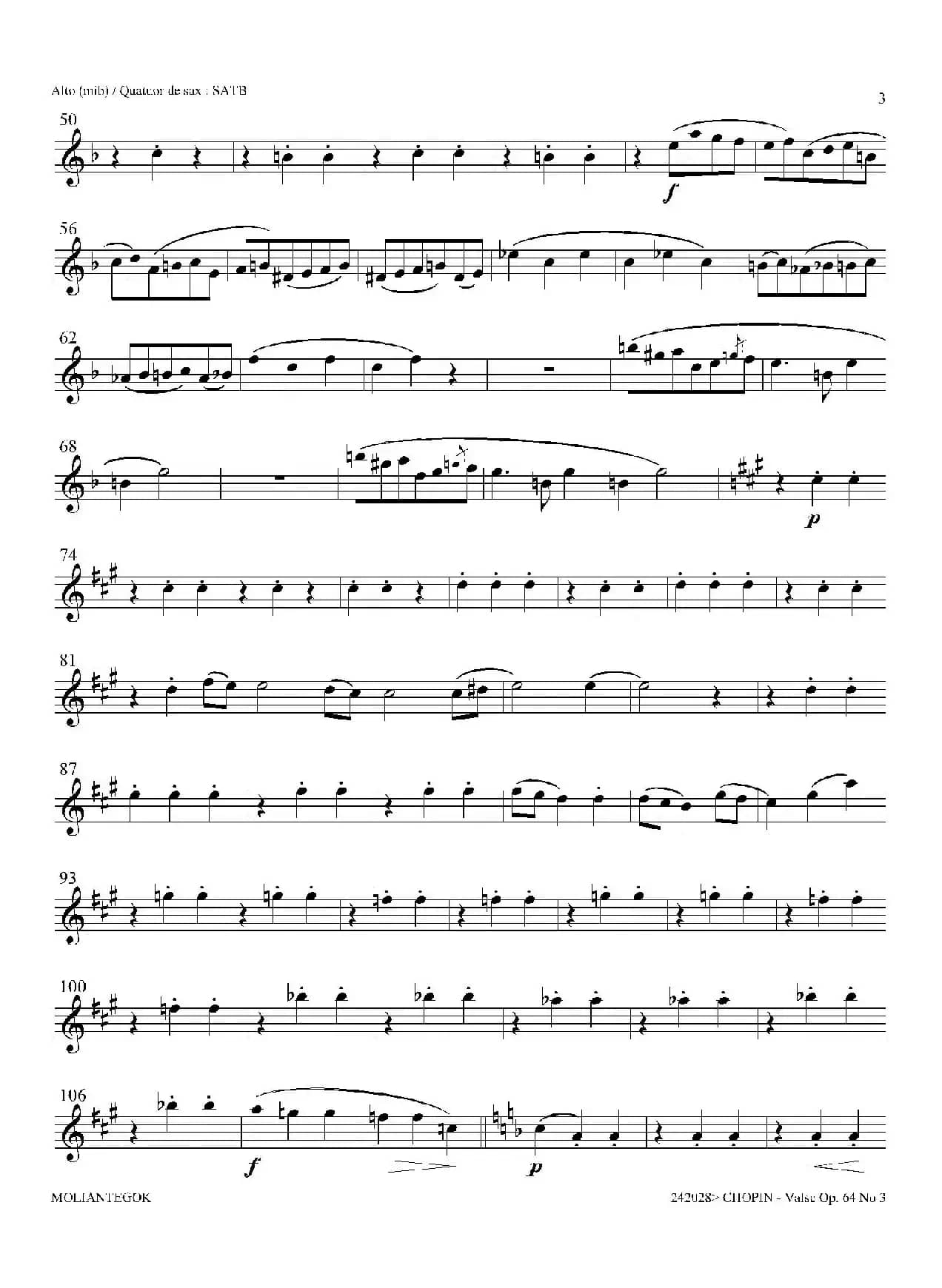 降A大调圆舞曲 Op.64 No.3（四重奏中音萨克斯分谱）