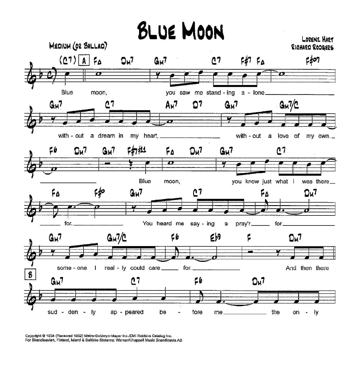 降B爵士乐谱：BLUE MOON