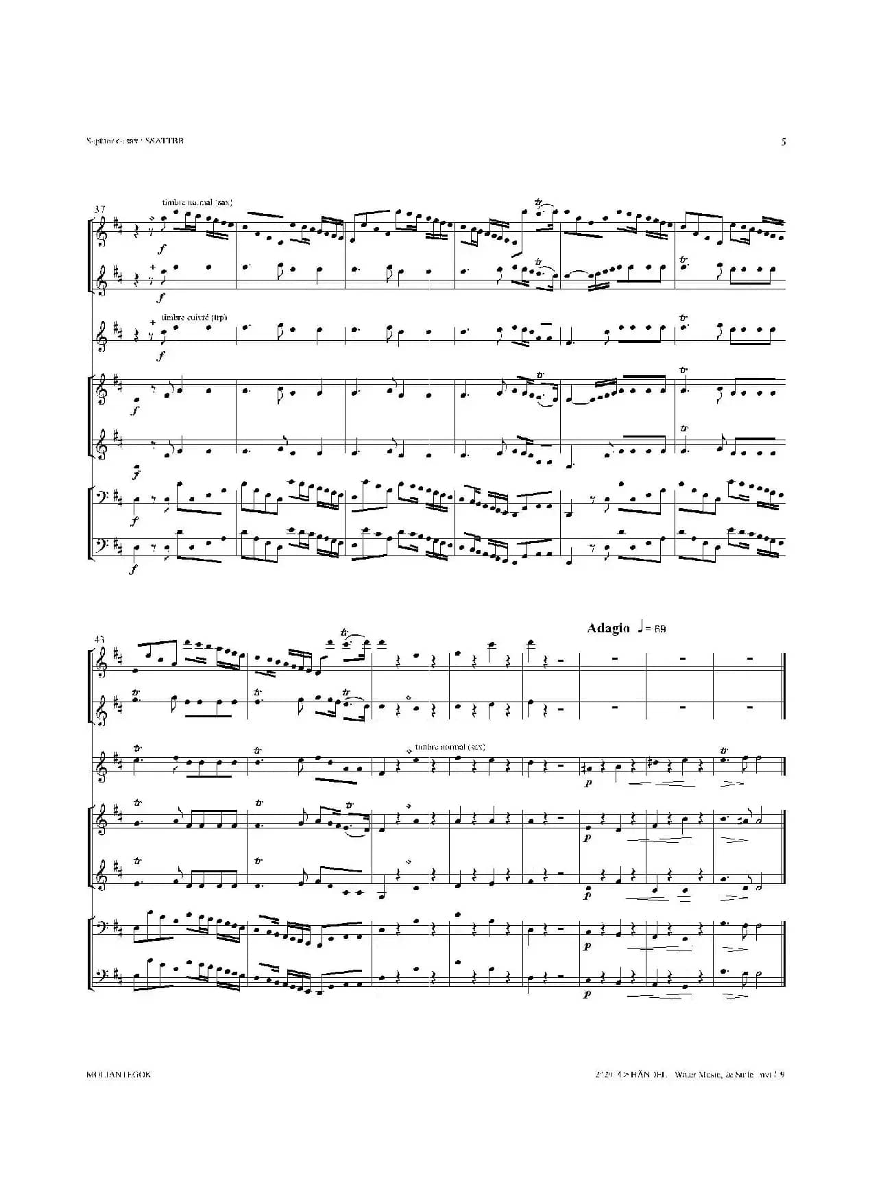 Water Music（HWV.349 No.2）（萨克斯合奏总谱）