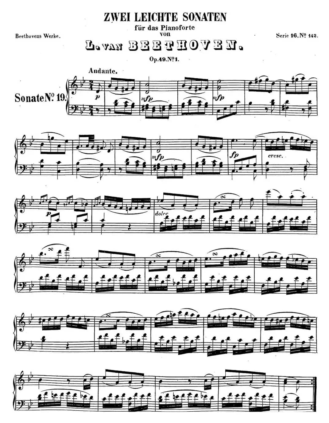 贝多芬钢琴奏鸣曲19 g小调 Op.49 No.1 G minor