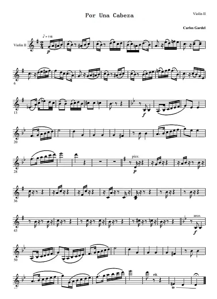 Por Una Cabeza 一步之遥（第二小提琴分谱）