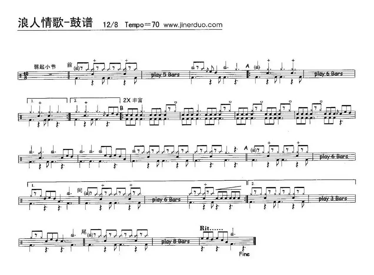 浪人情歌（架子鼓谱）