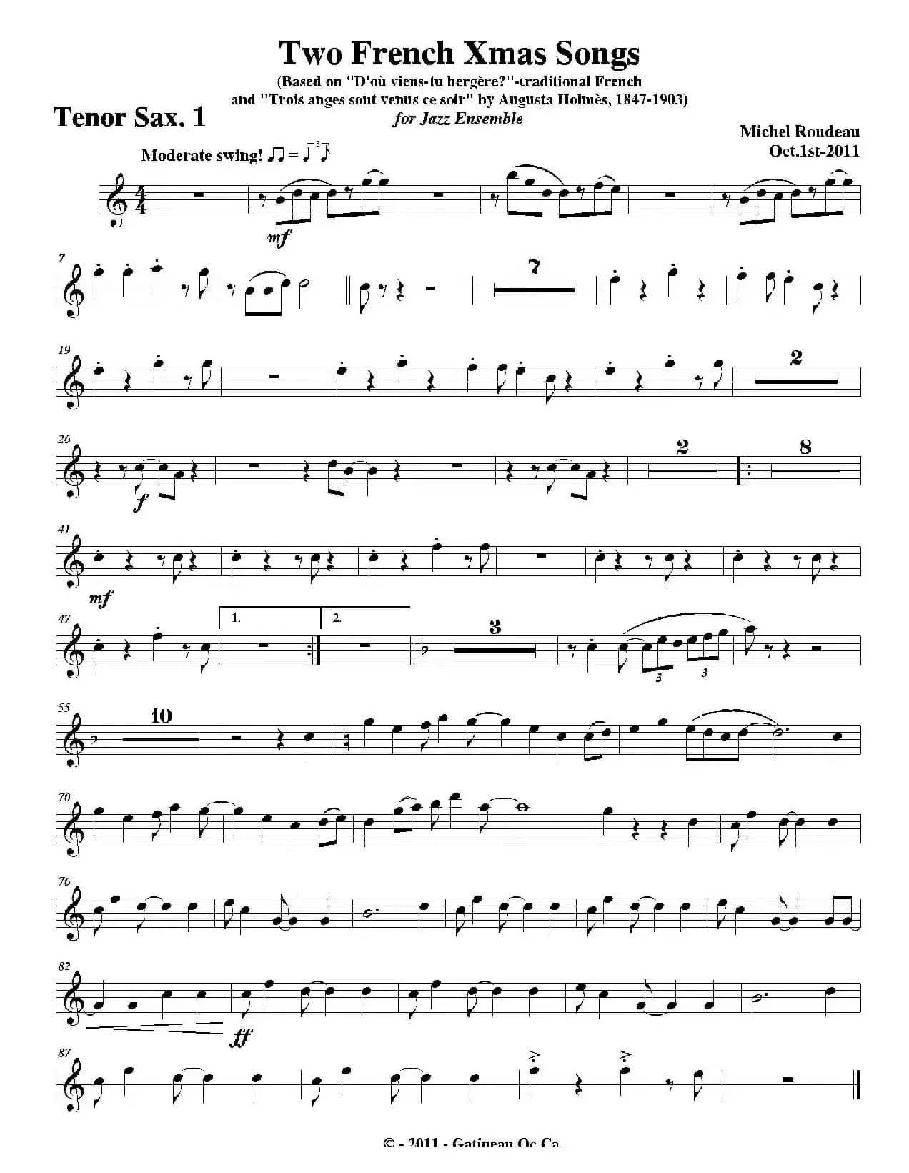 Two French Xmas Songs（第一次中音萨克斯分谱）