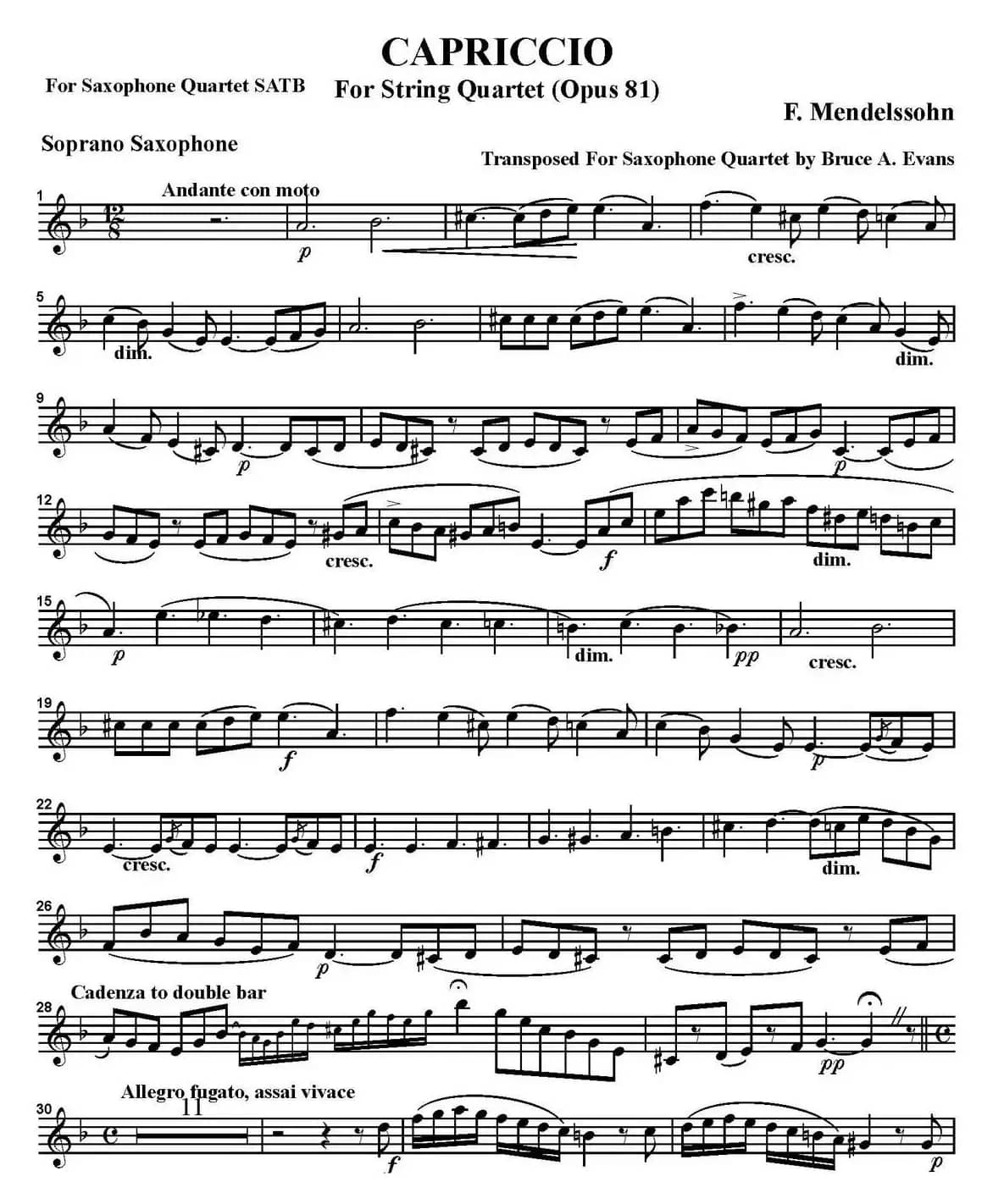 CAPRICCIO（四重奏·高音萨克斯分谱）