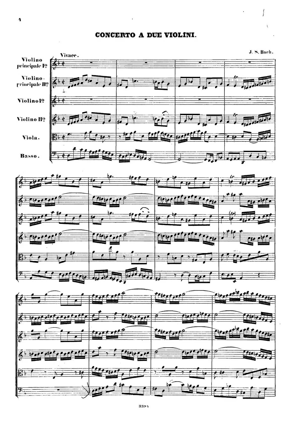 CONCERTO A DUE VIOLINI.（巴赫D小调二重协奏曲总谱）