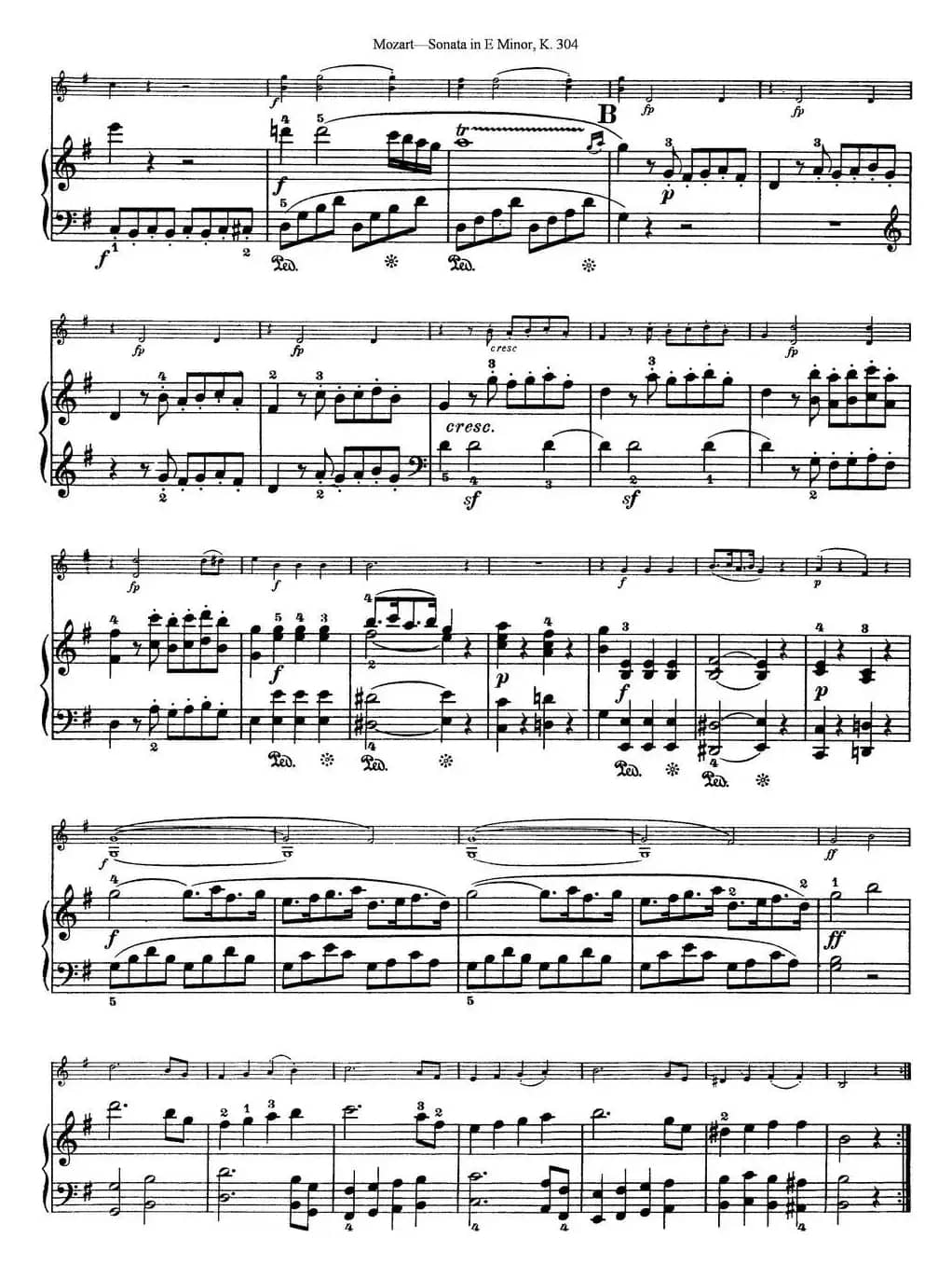 Violin Sonata in E Minor K.304（小提琴+钢琴伴奏）