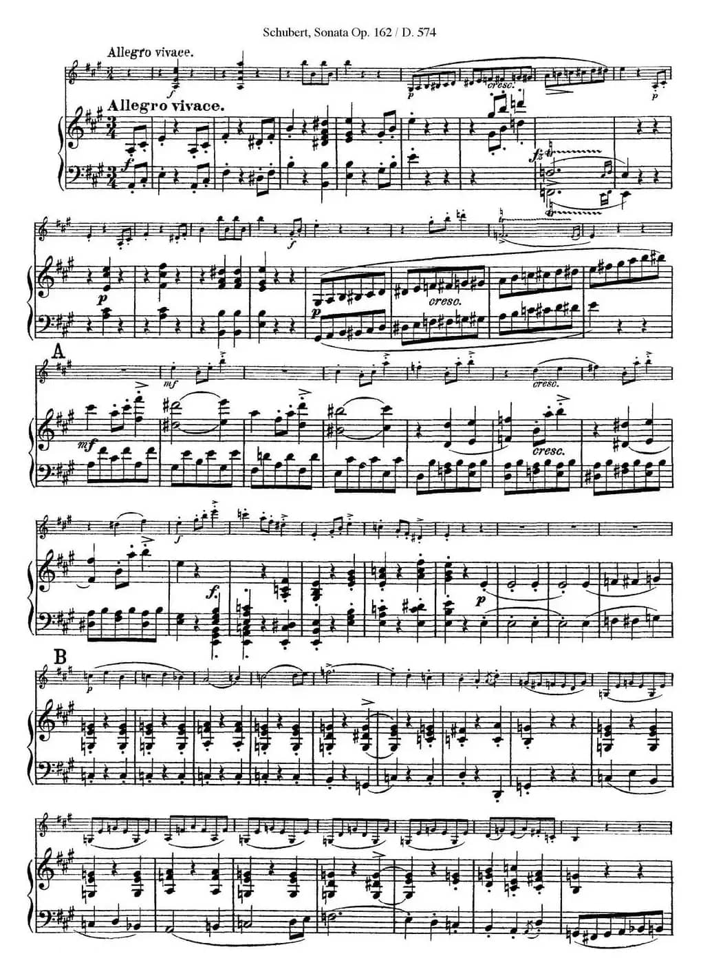 Violin Sonata in A major Op.162 D.574（小提琴+钢琴伴奏）