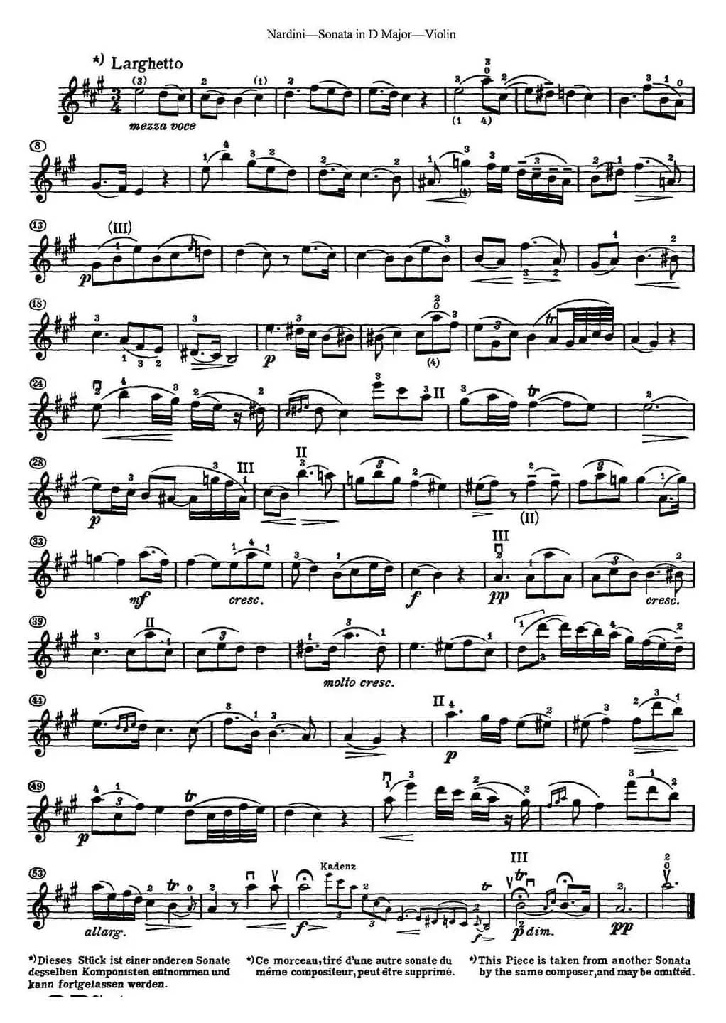 Nardini Violin Sonata in D Major