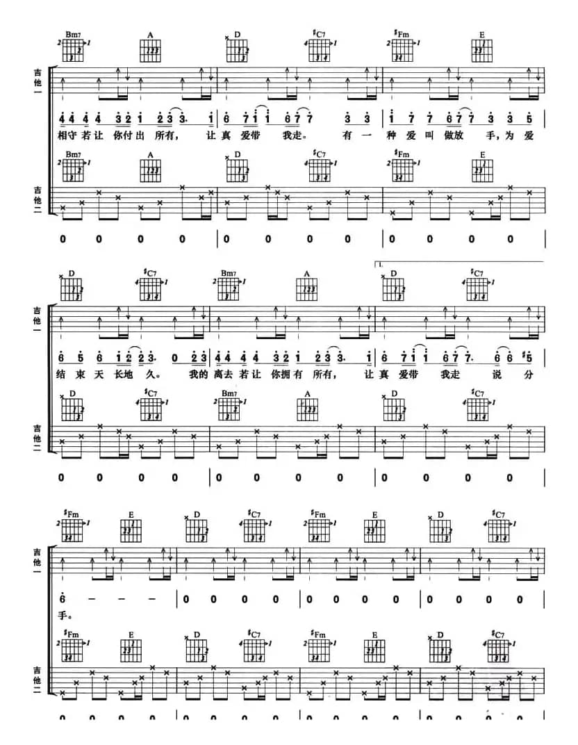有一种爱叫做放手（双吉他）