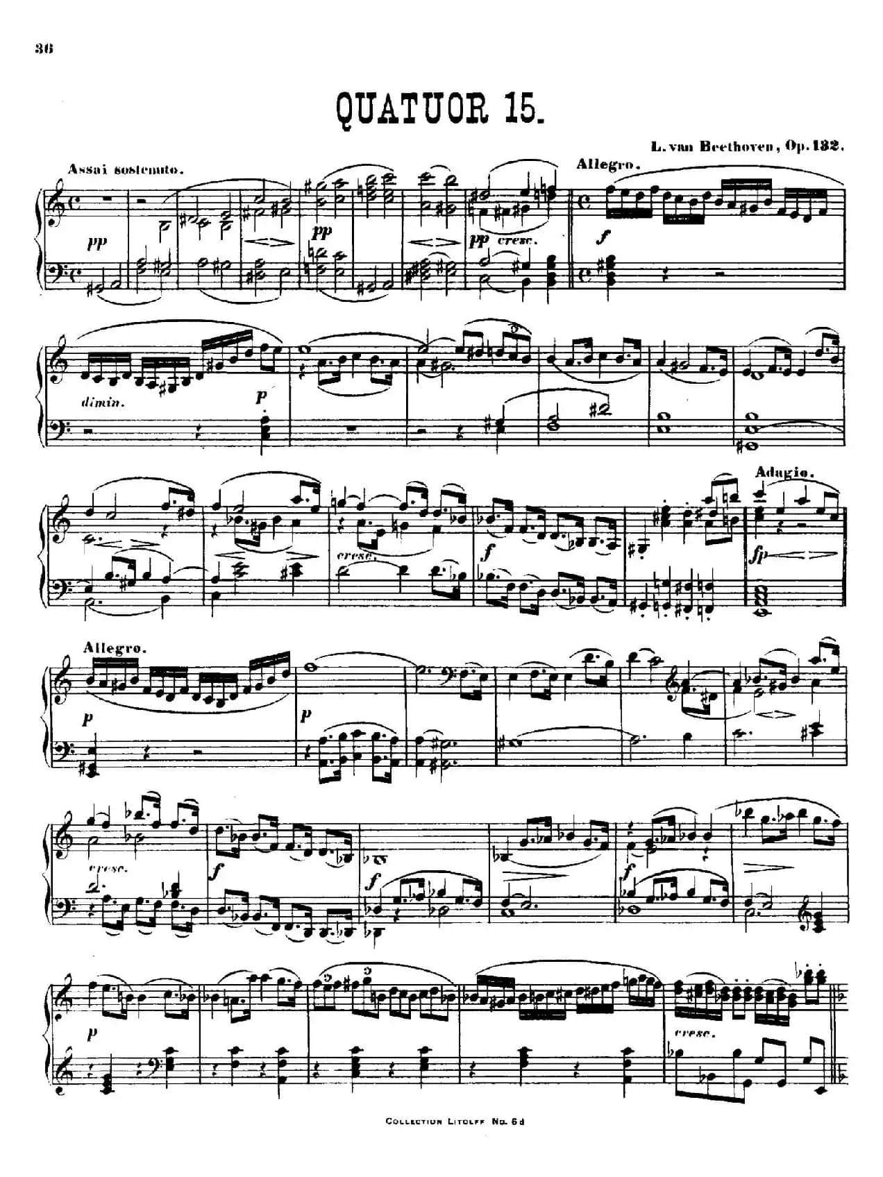 String Quartet No.15 in a Minor Op.132（a小调第十五弦乐四重奏·钢琴独奏版）