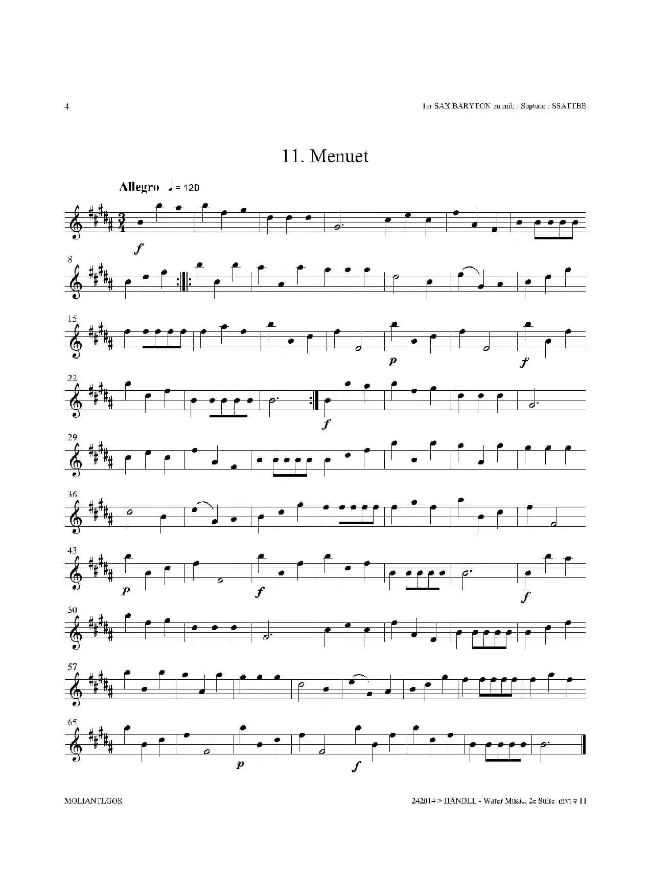 Water Music（HWV.349 No.2）（第一上低音萨克斯）