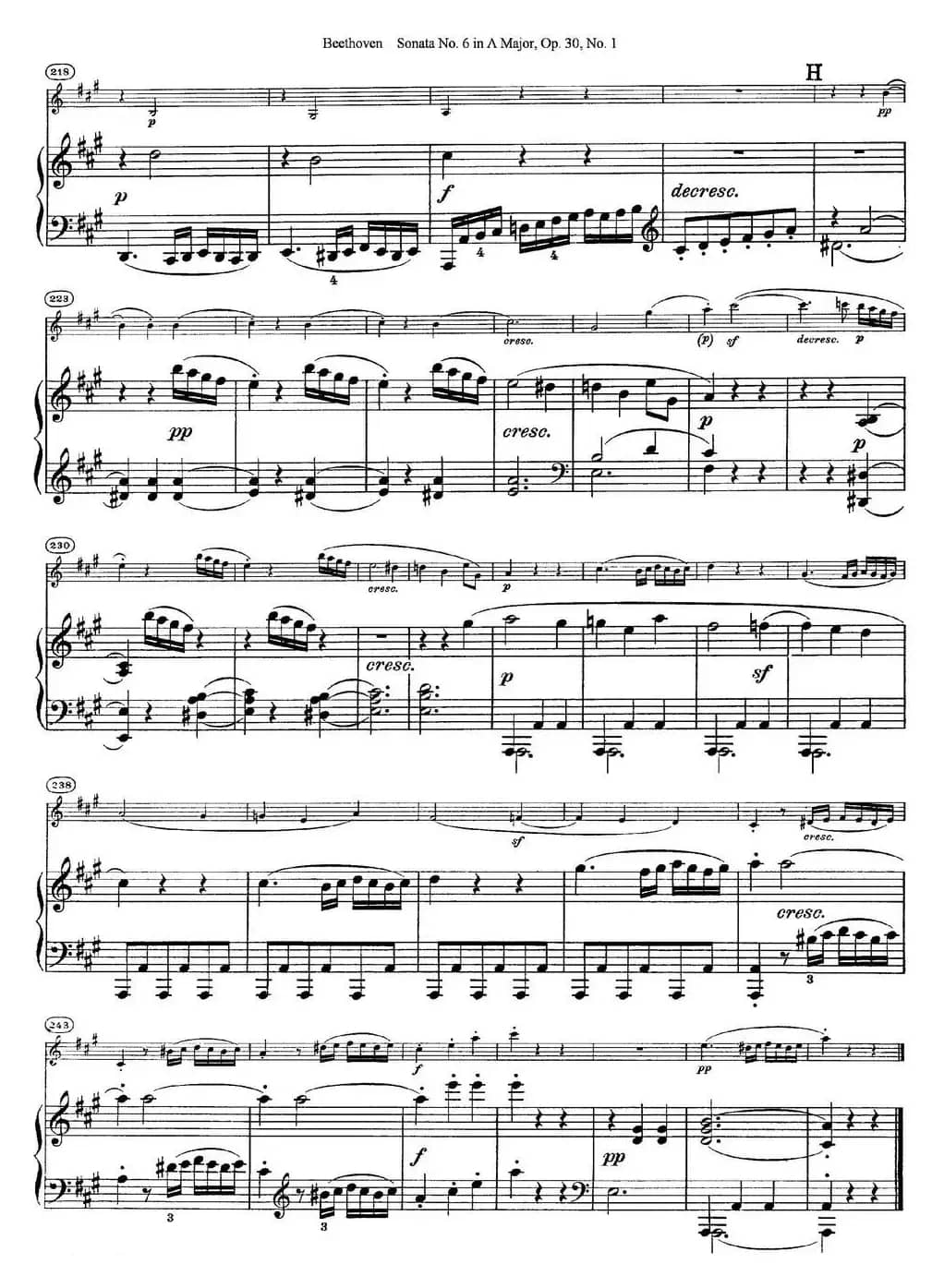 Violin Sonata No.6 in A Major Op.30 No.1（小提琴+钢琴伴奏）