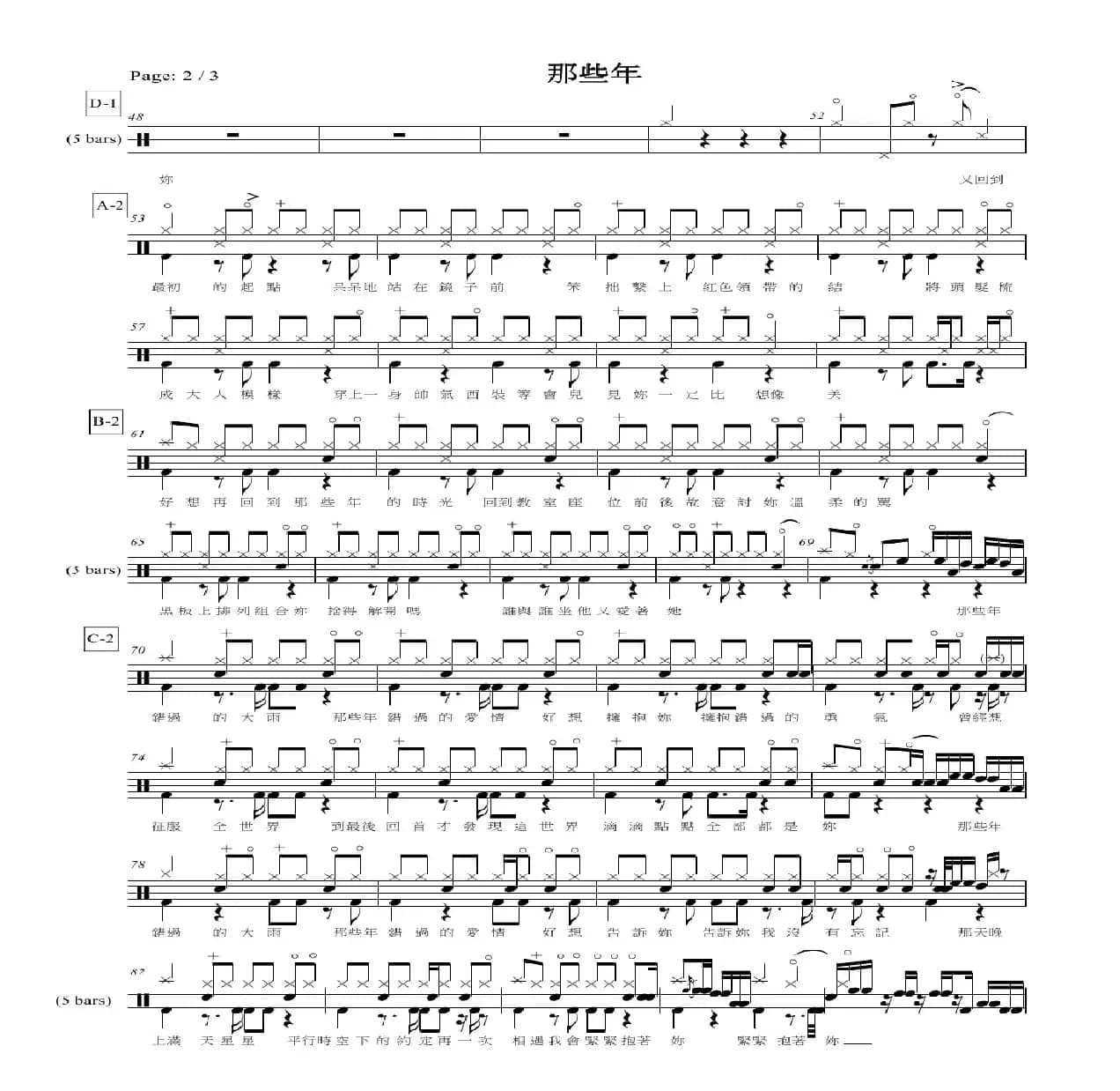 那些年（架子鼓谱）