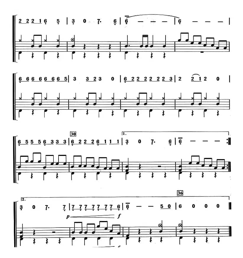 采蘑菇的小姑娘（架子鼓、主旋律+鼓谱）