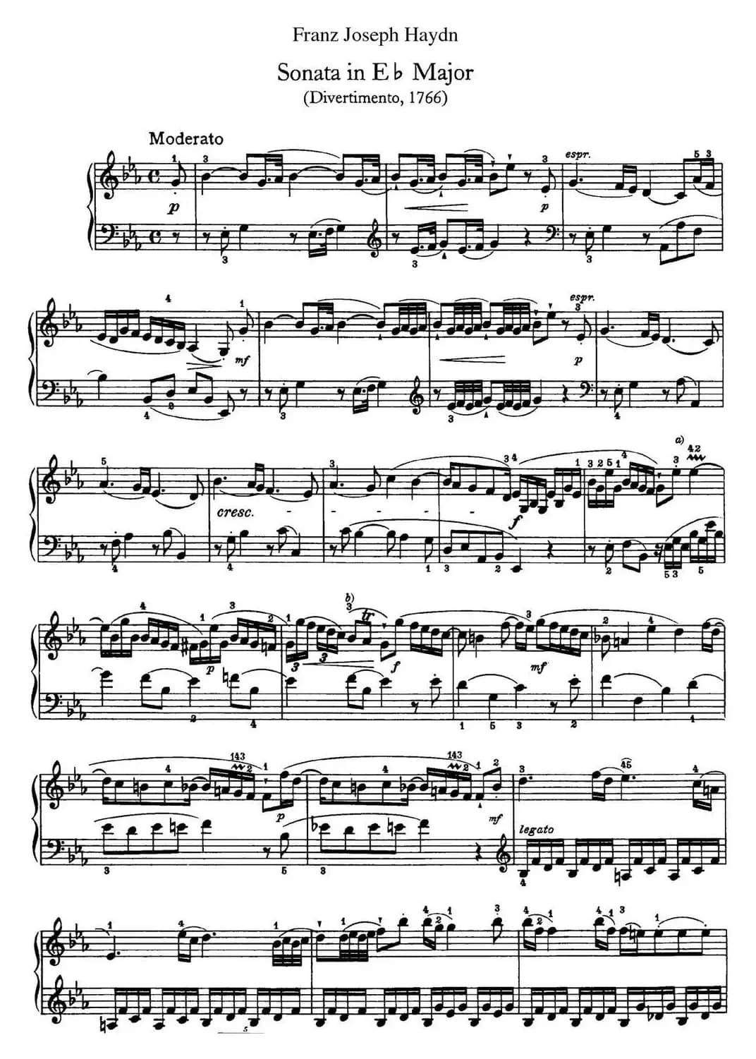 海顿 钢琴奏鸣曲 Hob XVI 45 Divertimento Eb major