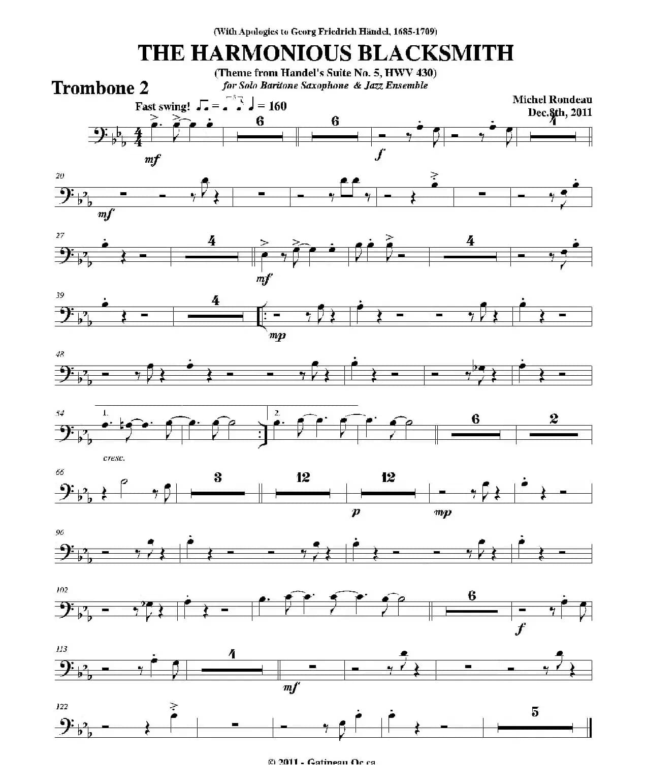 THE HARMONIOUS BLACKSMITH（第二长号分谱）