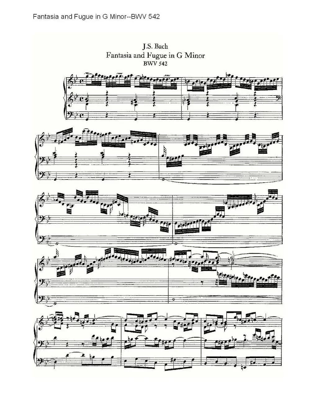  Fantasia and Fugue in G Minor--BWV 542 （管风琴谱）