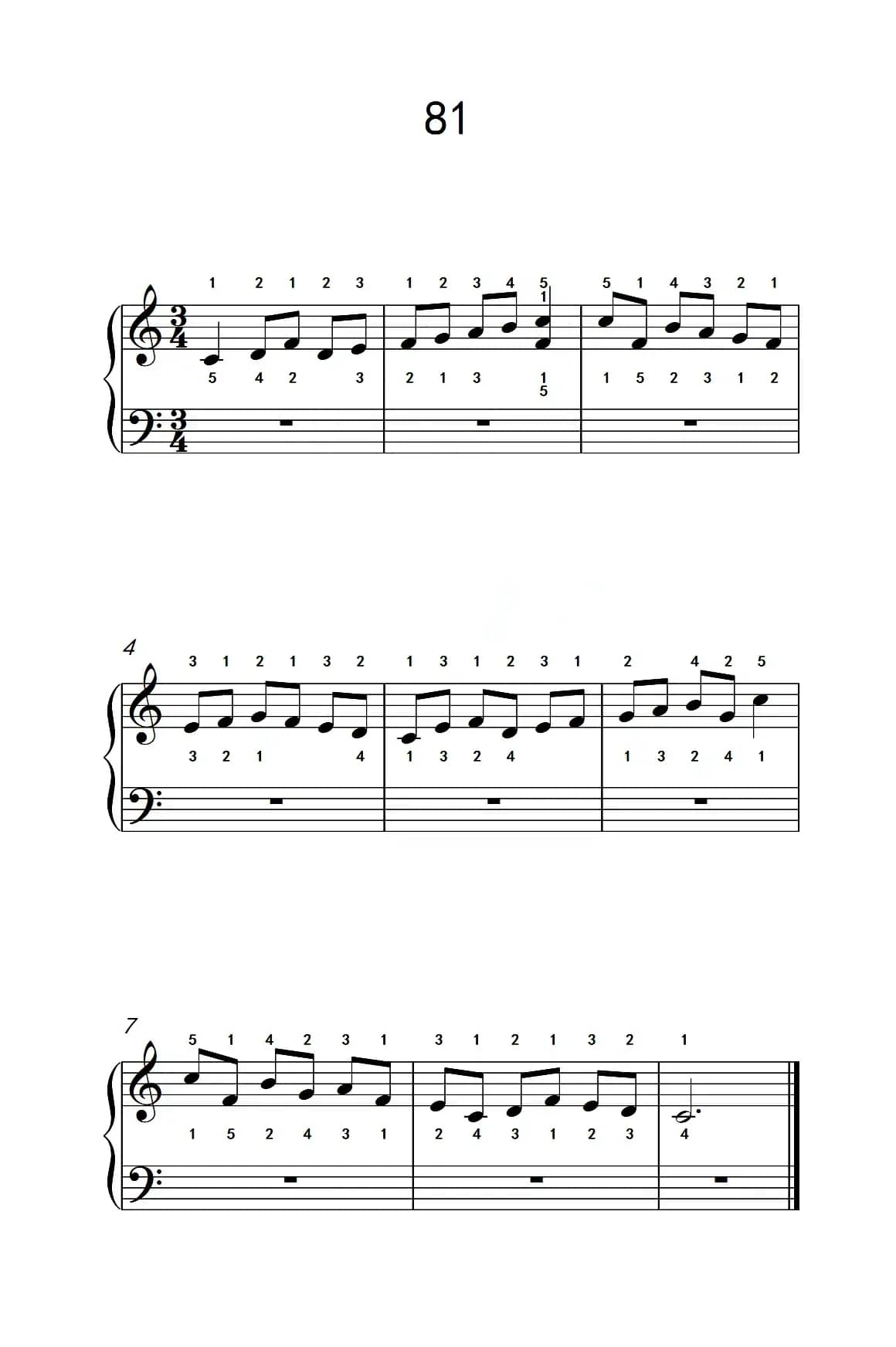 使大指灵活转动的单手练习 81（儿童钢琴手指练习 2）