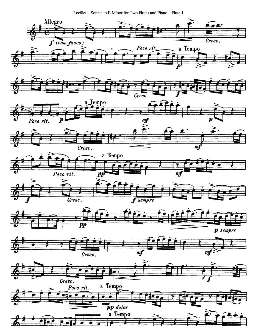 罗埃莱特E小调双长笛与钢琴奏鸣曲 