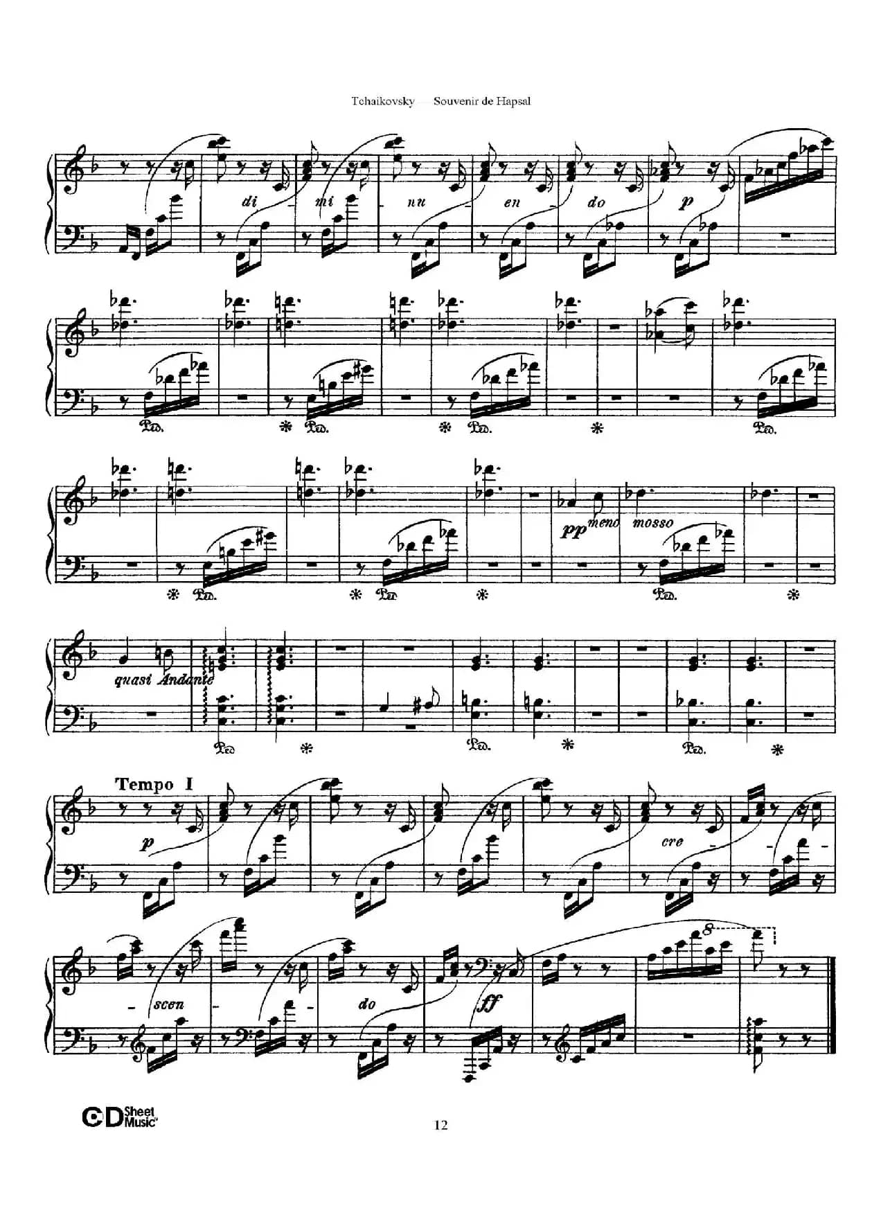 Souvenir de Hapsal Op.2（哈普萨的回忆·2）