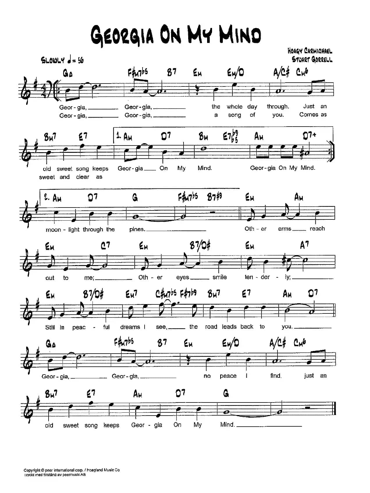 降B爵士乐谱：GEORGIA ON MY MIND