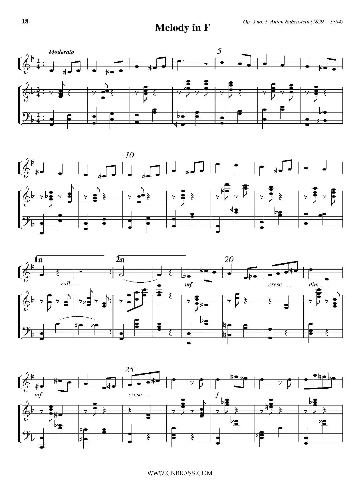 Melody in F（小号+钢琴伴奏）