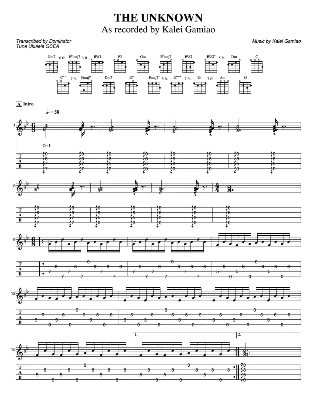 The Unknown（尤克里里指弹谱）