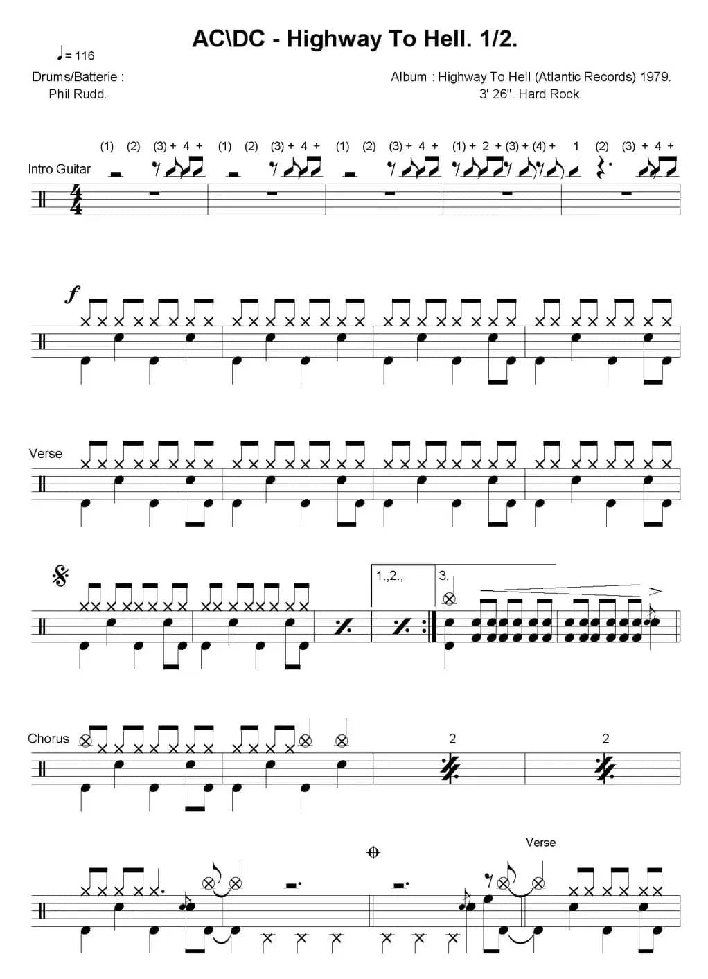 爵士鼓谱：AcDc - Highway to hell