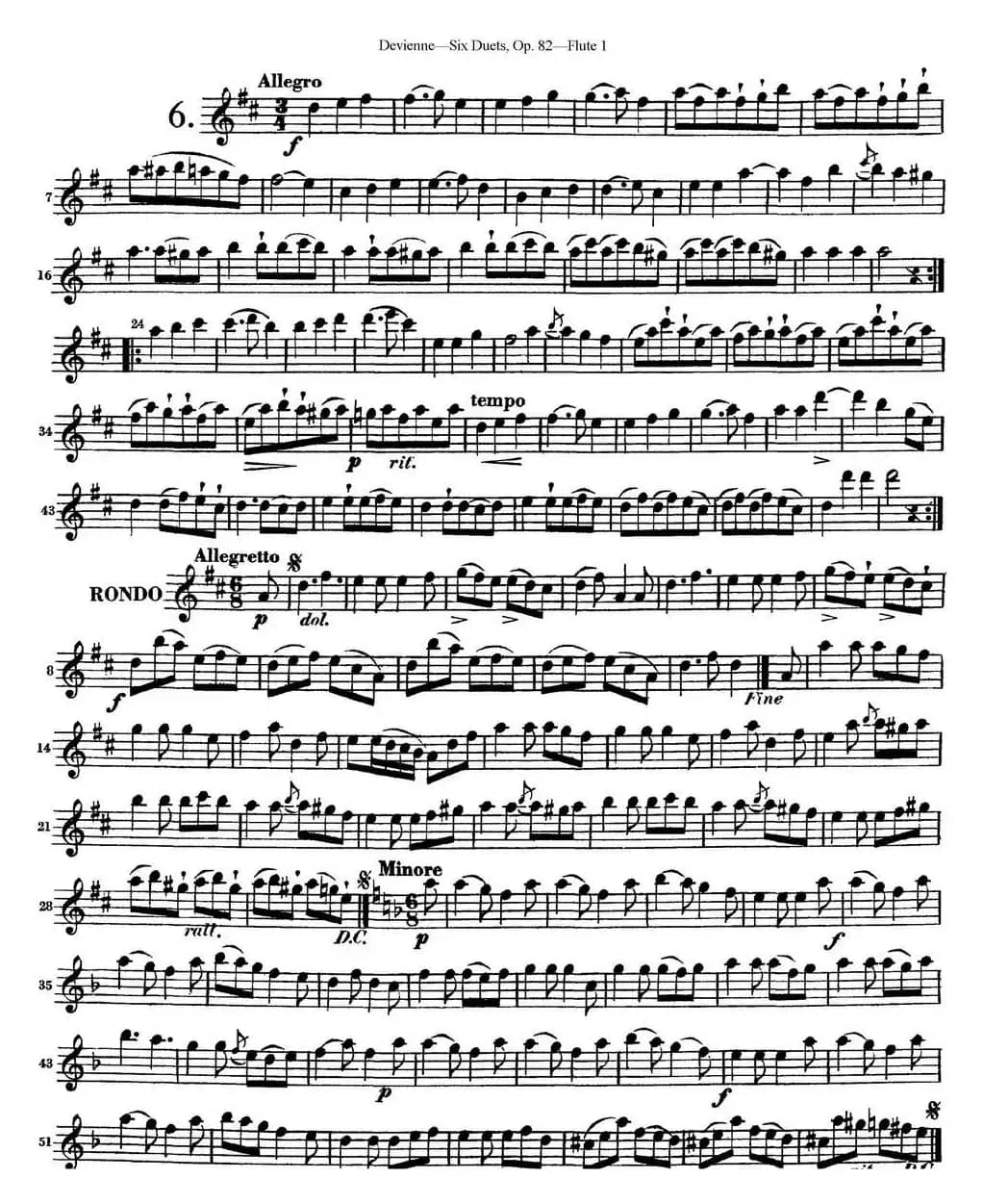 德维埃纳六个长笛二重奏小段Op.82——Flute 1（NO.6）