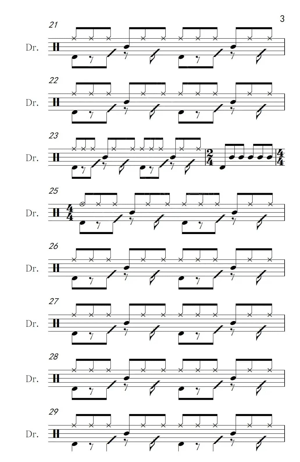 无情的情书（架子鼓谱）