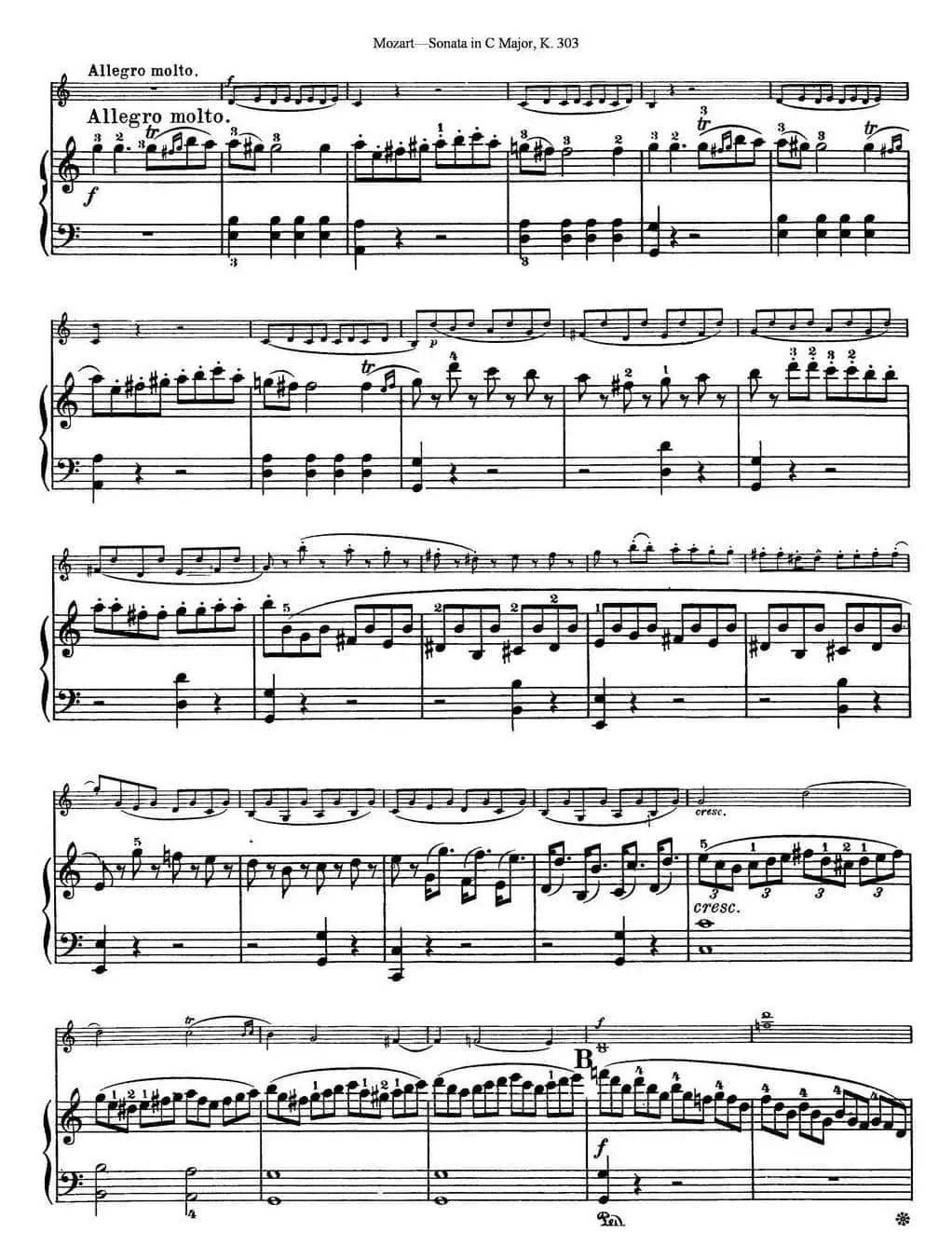 Violin Sonata in C Major K.303（小提琴+钢琴伴奏）