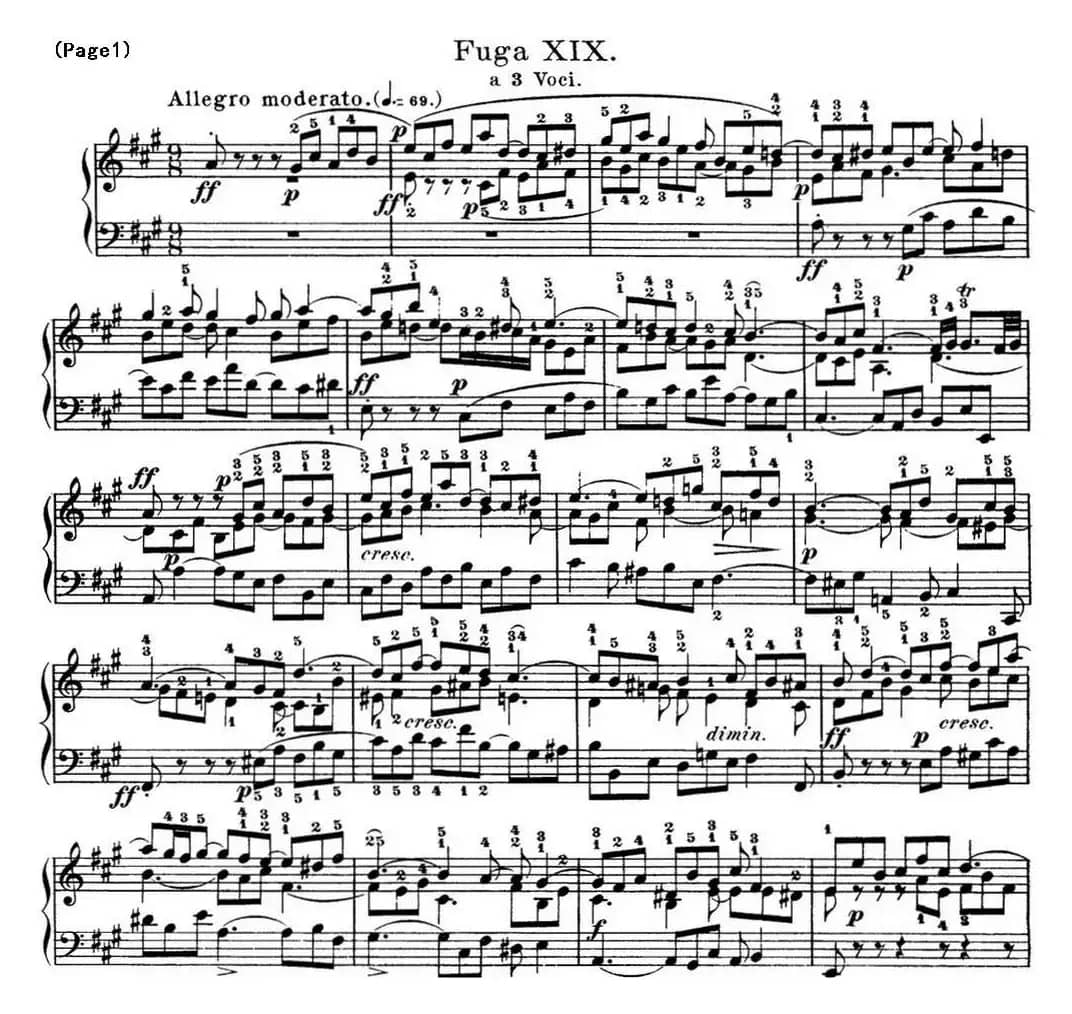巴赫《平均律钢琴曲集·第一卷》之赋格曲（NO.19）